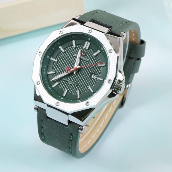 NaviForce NF9200 Men's Quartz Polygon Vogue Leather Strap Date Function Watch - Green - Image 2