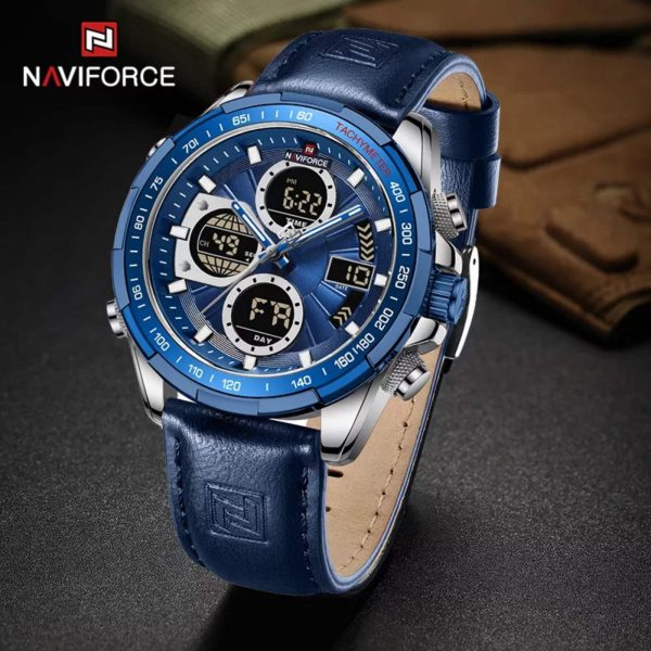 NAVIFORCE NF9197 Men's Business Day Date Function Analog Digital  Leather Strap  Wristwatch - Blue - Image 2