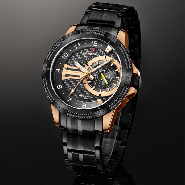 NaviForce NF9206 Luxury Business Edition Stainless Steel Date Display Watch For Men - Black/RoseGold - Image 2