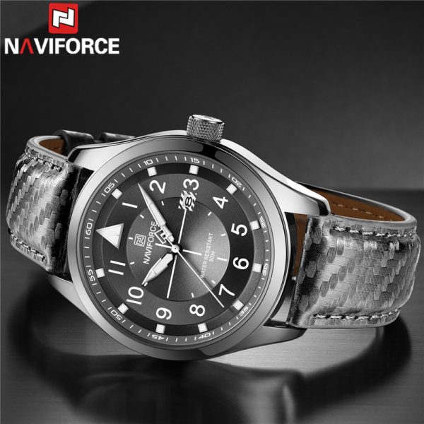 NaviForce NF8022 Men's Date Function Casual Leather Strap With Luminous Quartz Watch - Grey - Image 2