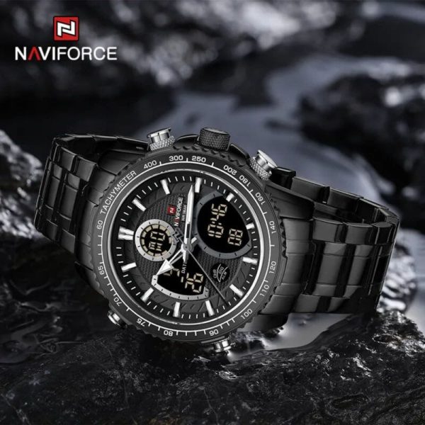 NAVIFORCE NF9182 Multi-Function Digital/Analog Casual Steel Watch For Men - Black - Image 4