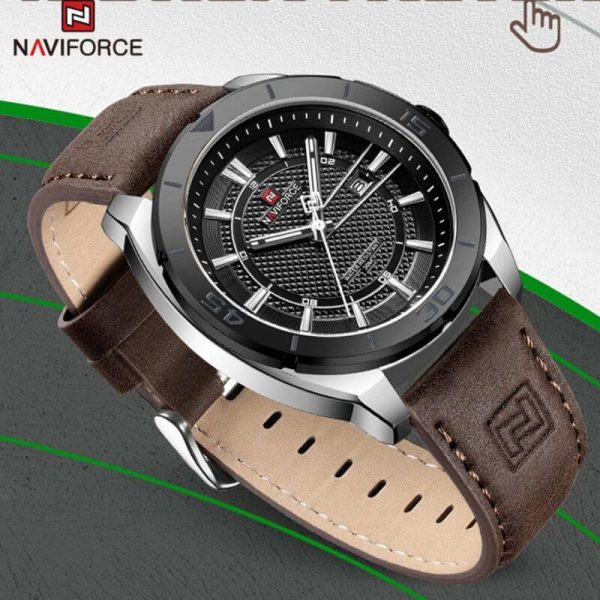 NaviForce NF9209 Fashion Sport Creative Design Date Display Luminous Leather Strap Quartz Watch For Men - Brown - Image 3