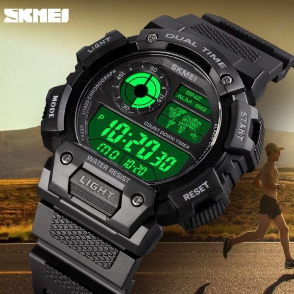 SKMEI 1723 Men's Multifunction Sports Digital Countdown Chronograph Waterproof Watch - Black - Image 3