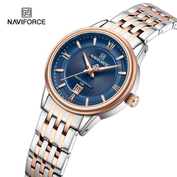 NaviForce NF8040 Classic Luxury Quartz Date Display Stainless Steel Watch For Women - Blue/Rosegold