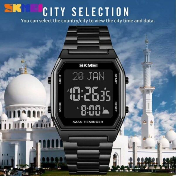 SKMEI 1735 LED Dual Time Digital Retro Fashion Stainless Steel Wrist Watch For Men - Black - Image 3