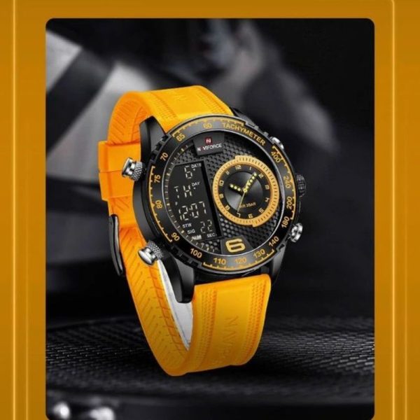 NaviForce NF9199T Men's Creative Silicon Strap Luminous Dual Display Compete Calendar Watch - Yellow - Image 2