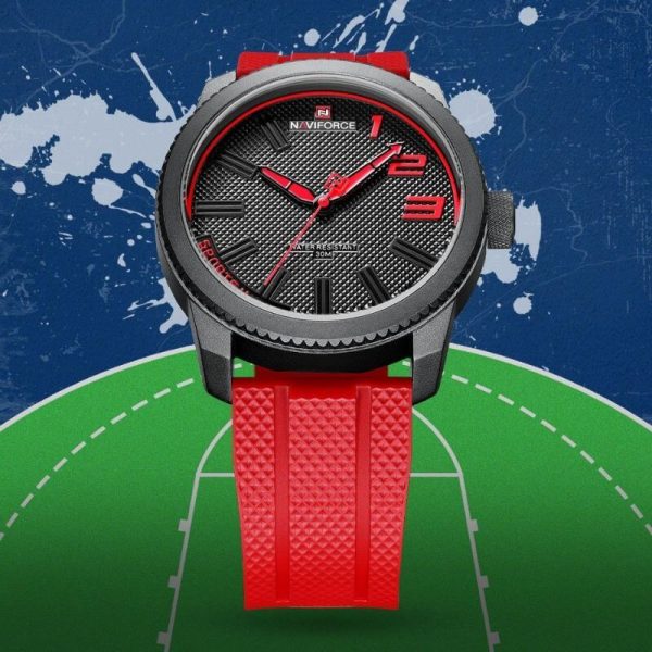 NaviForce NF9202T Men's Creative Design Fashion Silicone Strap Analog Watch - Red - Image 3