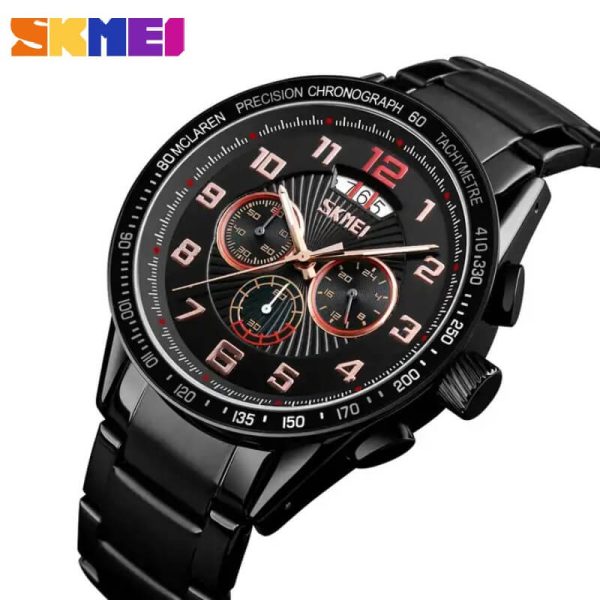 SKMEI 9176 Business Men's Full Stainless Steel Date Display Chronograph Multifunction Quartz Watch - Black