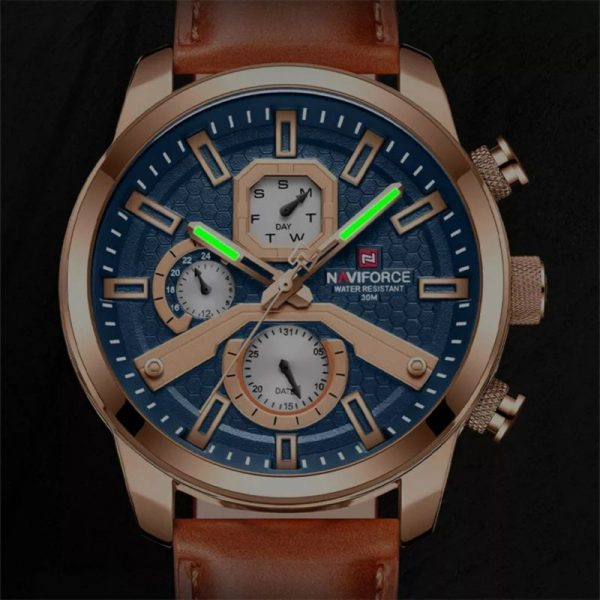 NaviForce NF9211 Men's Fashion Chronograph Day Date Display Leather Strap Luminous Watch - Orange - Image 3