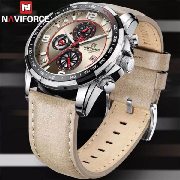 NaviForce NF8020 Fashion Multifunction Chronograph Date Display Leather Strap Wristwatch For Men - Grey - Image 3