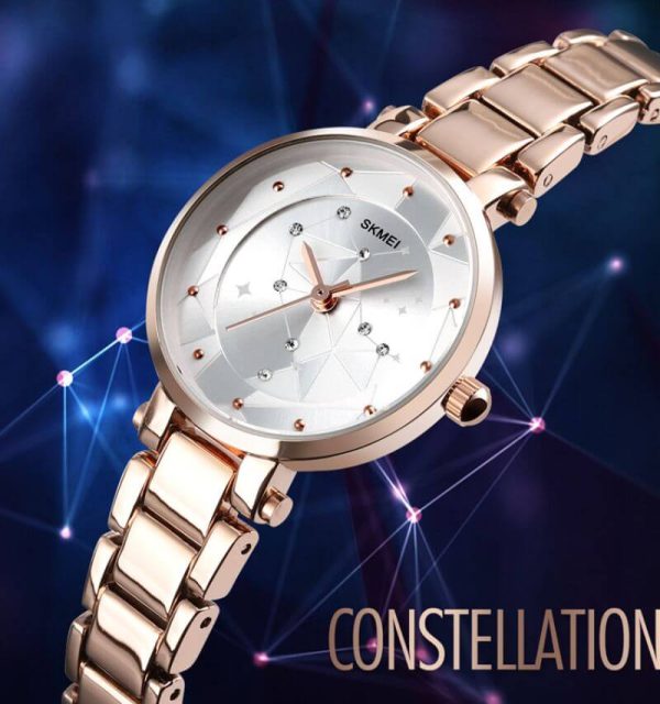 SKMEI 1411 Luxury Big Dipper Pattern Diamond Index Stainless Steel Quartz Watch For Women - Rosegold - Image 3