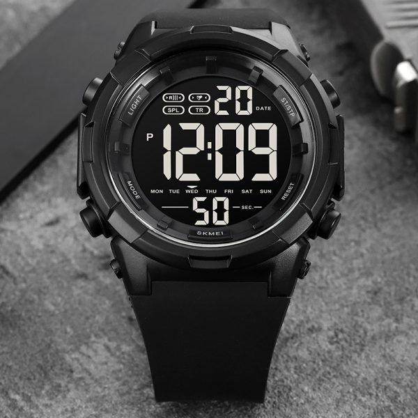 SKMEI 1845 Men's Countdown 2 Time Digital LED Light Display Alarm Chrono Calendar Multifunction Watch - Black - Image 3