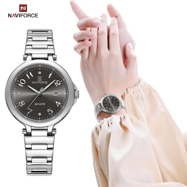 NaviForce NF5033 Women's Minimal Elegant Design Date Display Stainless Steel Watch - Black/Silver - Image 2