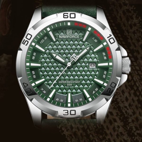 NaviForce NF8023 Men's Classic Date Display Luminous Quartz Leather Strap Watch - Green - Image 3