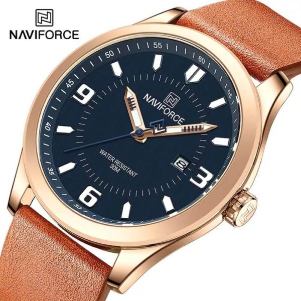 NaviForce NF8024 Casual Slim Dial Date Display Leather Strap Wristwatch For Men - Orange