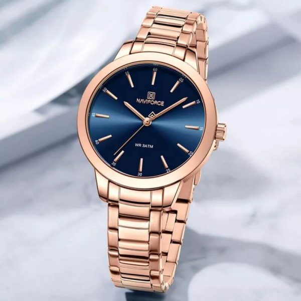 NaviForce NF5025 Women's Simplicity Casual Stainless Steel Quartz Watch - Blue/Rosegold - Image 2