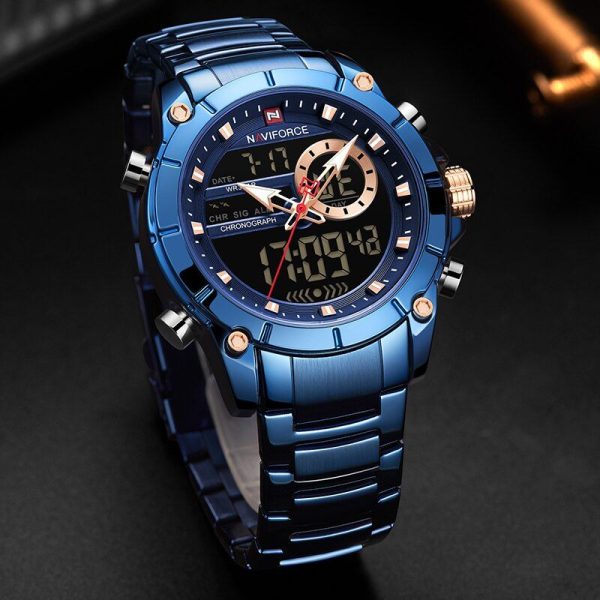 NaviForce NF9163 Double Time Luxury Business Edition Stainless Steel Watch - Blue - Image 3