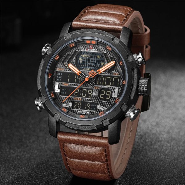 NaviForce NF9160 Double Time Digital Analog Watch - Orange/Brown - Image 2