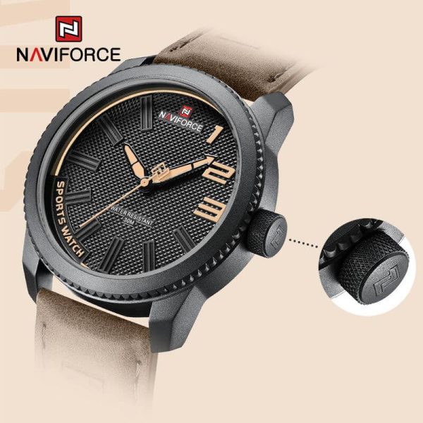 NaviForce NF9202 Creative Design Fashion Leather Strap  Analog Wristwatch For Men - Brown - Image 3