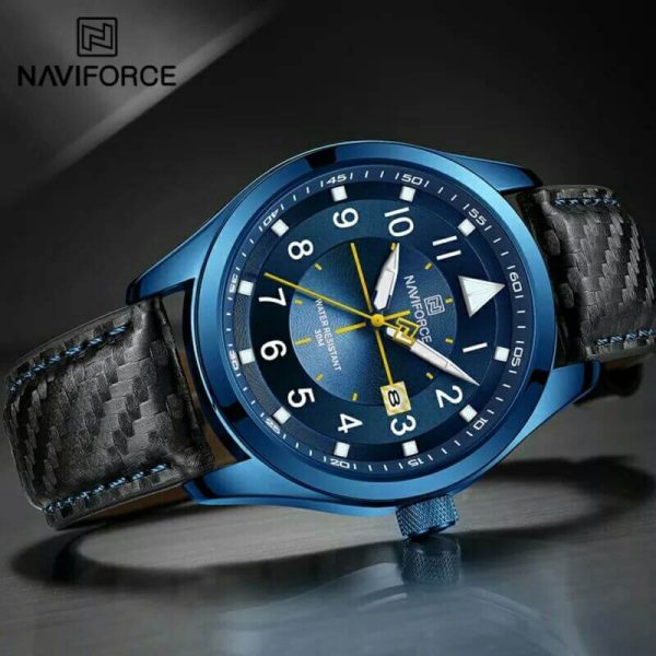 NaviForce NF8022 Men's Date Function Casual Leather Strap With Luminous Quartz Watch - Blue - Image 3