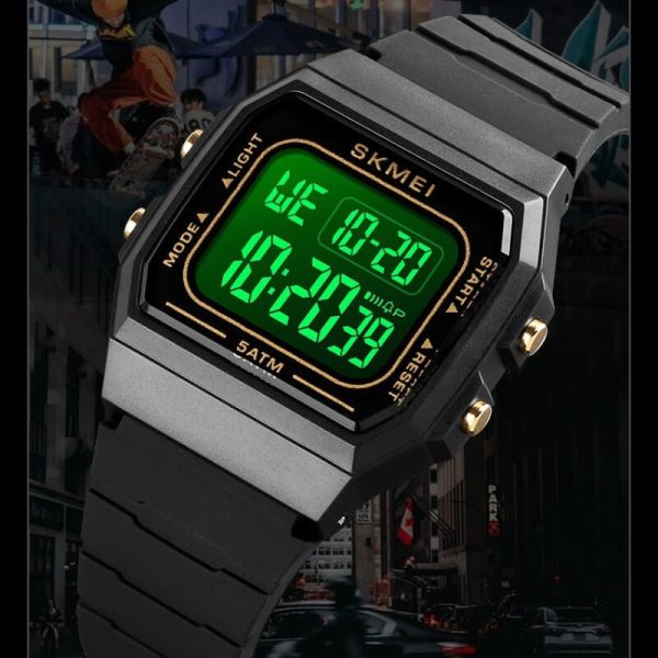 SKMEI 1683 Digital Movement Small Dial LED Square Shape Unisex Watch - Black - Image 3