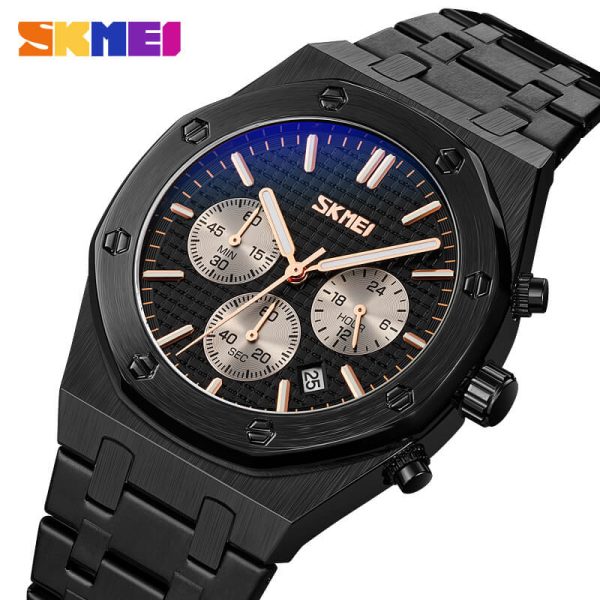 SKMEI 9296 Men's Classic Chronograph Stainless Steel Luminous Date Display Quartz Watch - Black