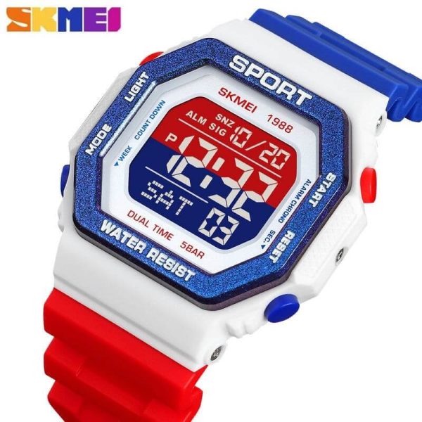 SKMEI 1988 Fashion Military Sports Back Light Digital Countdown Watch For Men -  Red/Blue