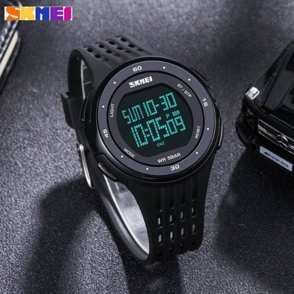 SKMEI 1219 Digital EL Light Complete Calendar Multifunction Alarm Sport Wristwatch For Men - Black - Image 4