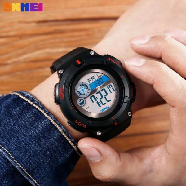 Skmei 1481 Digital Men Outdoor Sport New Brand 50M Waterproof 2 Time Alarm Clock Military Watch - Black/Red - Image 2