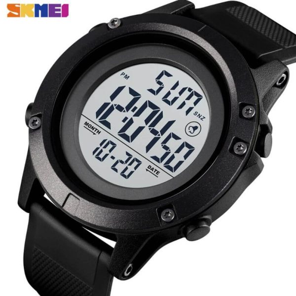 SKMEI 1508 Men's Digital 2 Time Waterproof Sport Date Week Alarm Electronic Watch - Black