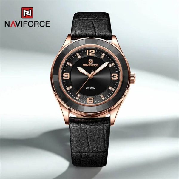 NaviForce NF5040 Women's Elegant Simple Analog Luminous Leather Strap Watch - Rosegold/Black - Image 2