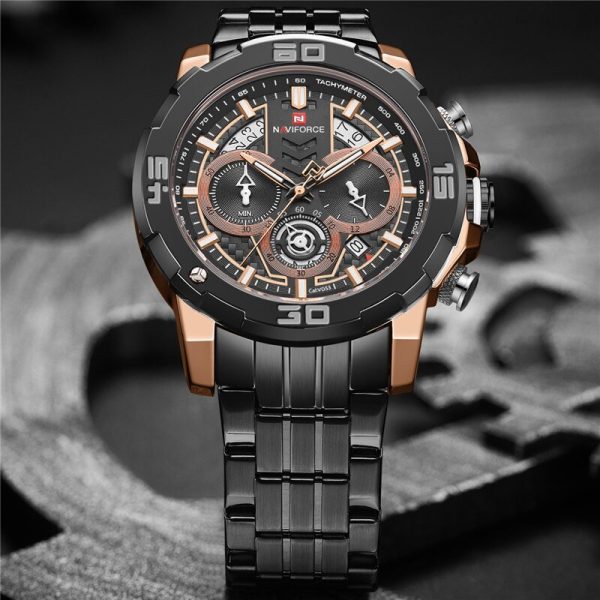 NAVIFORCE  NF9175 Stainless Steel Chronograph Watch For Men - Rosegold/Black - Image 3