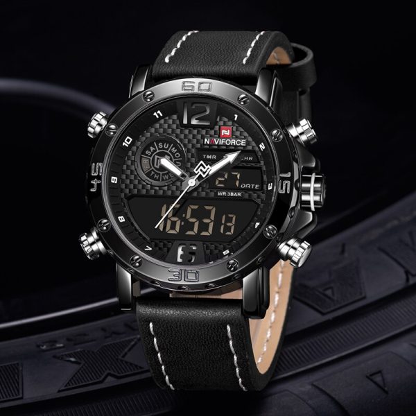 NaviForce NF9134 Double Time Digital/Analog Quartz Watch – Black - Image 2