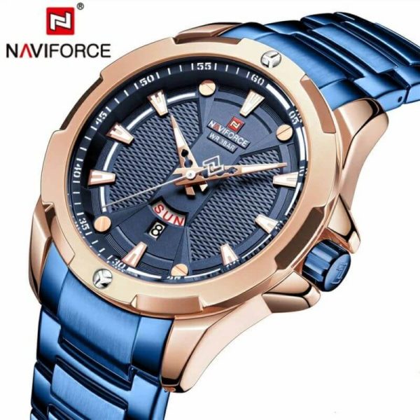 NaviForce NF9161 Day Date Function Business Edition Stainless Steel Watch - Rosegold/Blue