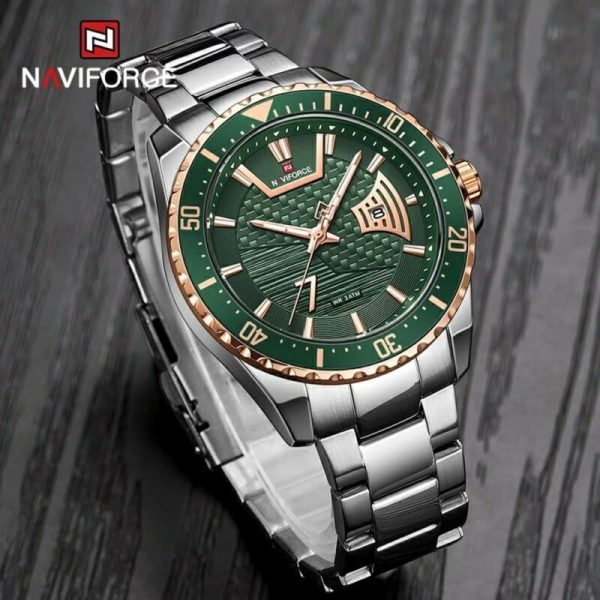 NAVIFORCE NF9191 Men's Classic Stainless Steel Luminous Analog Casual Watch - Green/Silver - Image 3