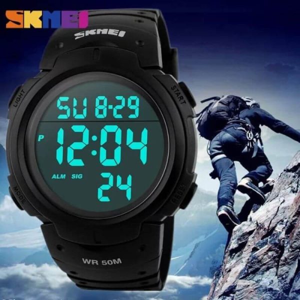 SKMEI 1068 LED Digital Alarm Outdoor Bid Dial Sport Waterproof Watch For Men - Black - Image 3