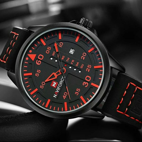 NaviForce NF9074 Date/Function Analog Watch – Red/Black - Image 2