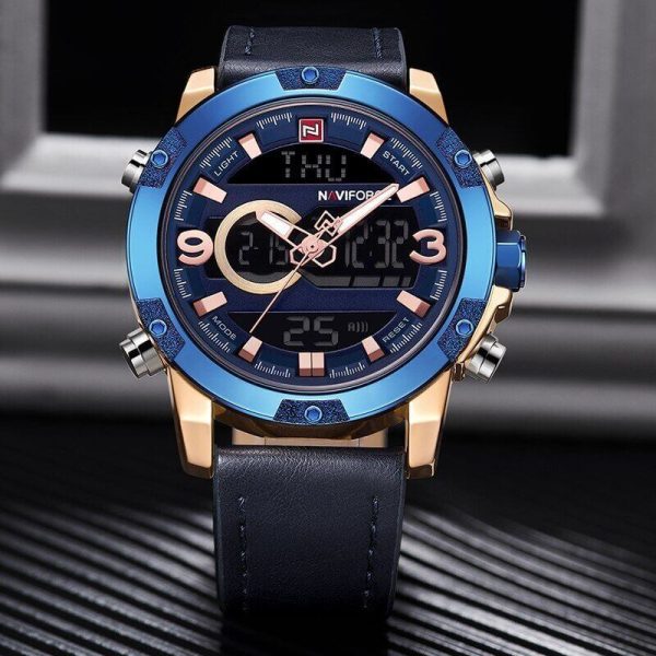 NaviForce NF9097 Dual Time Digital/Analog Quartz Watch - Blue - Image 2