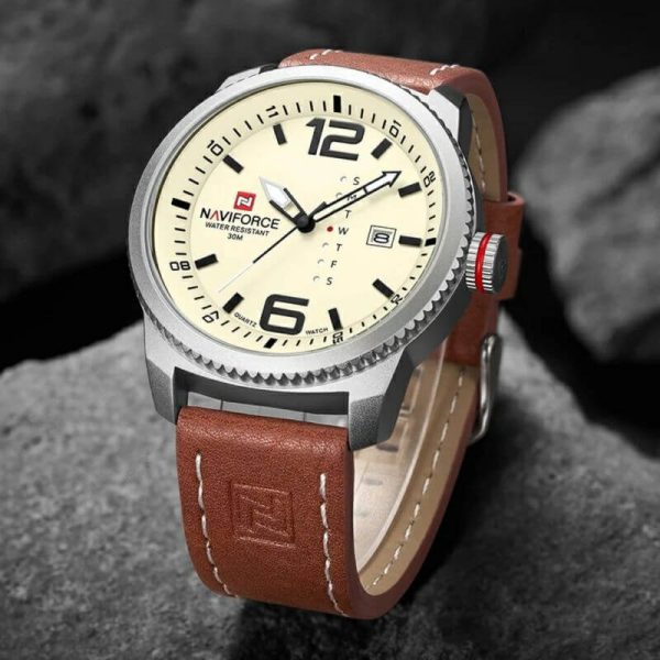 NaviForce NF9063 Day Date Function Analog Watch - Beige/Brown - Image 2