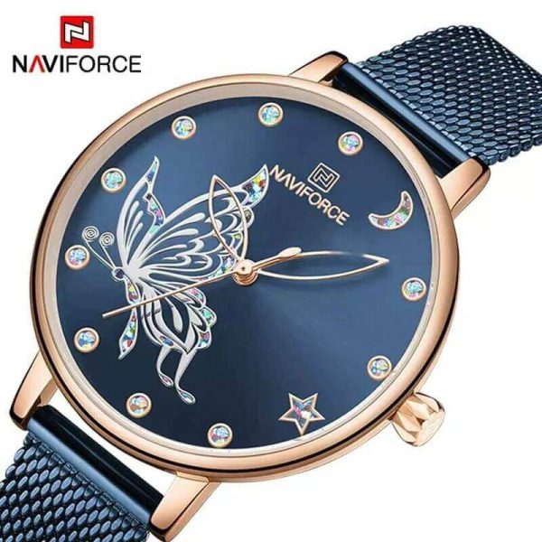 NaviForce NF5011 Noble Series Elegant Stainless Steel Mesh  Quartz Watch For Women - Blue