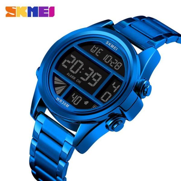 SKMEI 1448 New Fashion Digital Waterproof Multifunction Stainless Steel Wristwatch For Men - Blue