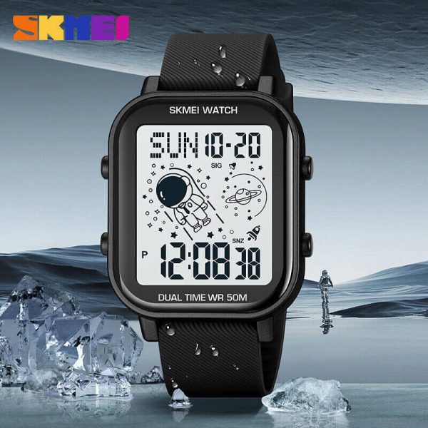 SKMEI 1971 Fashion Astronaut Creative Design Electronic Square Silicone Strap Digital Watch For Men - Black - Image 3