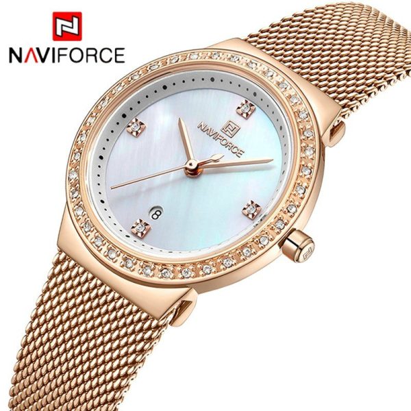 NaviForce NF5005 Date Function Mesh Analog Ladies Watch - Rosegold