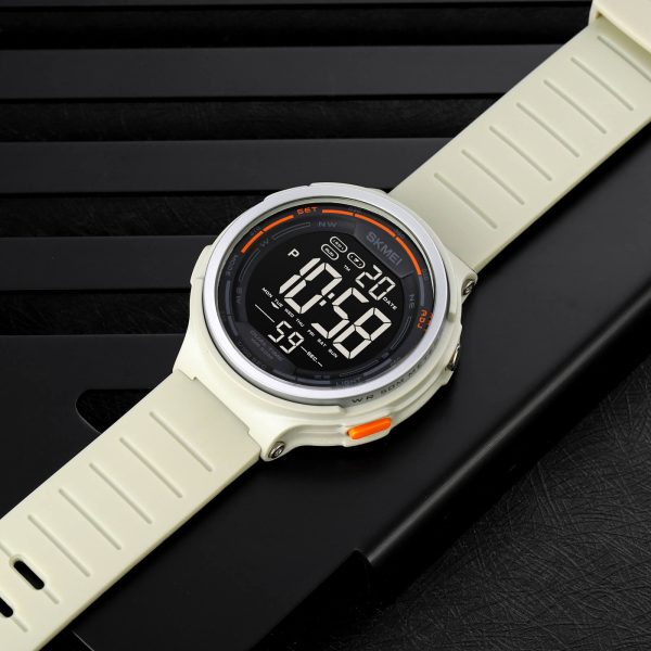 SKMEI 1841 Men's Outdoor Digital Sports LED Screen Large Face Military Silicone Strap Watch - Cream - Image 2