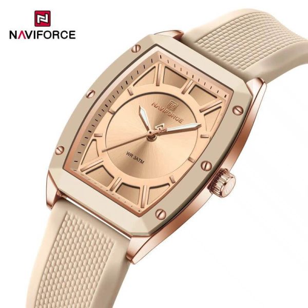 NaviForce NF5049 Simple Elegant Minimalist Barrel Shaped Quartz Movement Women's Watch - Rosegold/Beige