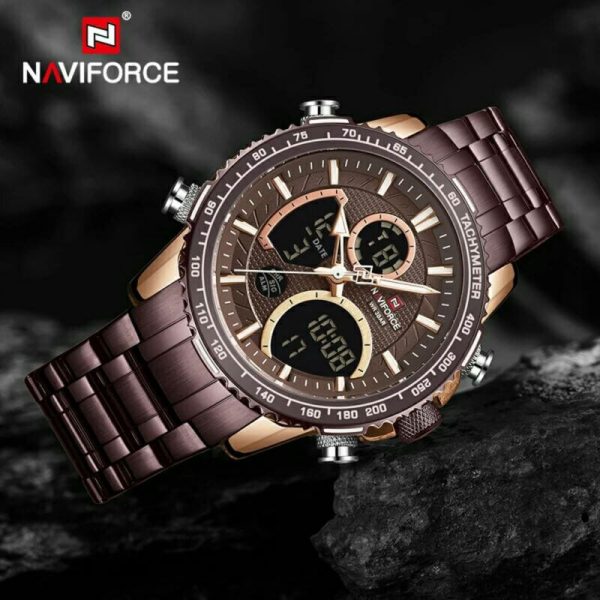 NAVIFORCE NF9182 Multi-Function Digital/Analog Casual Steel Watch For Men - Coffee - Image 3