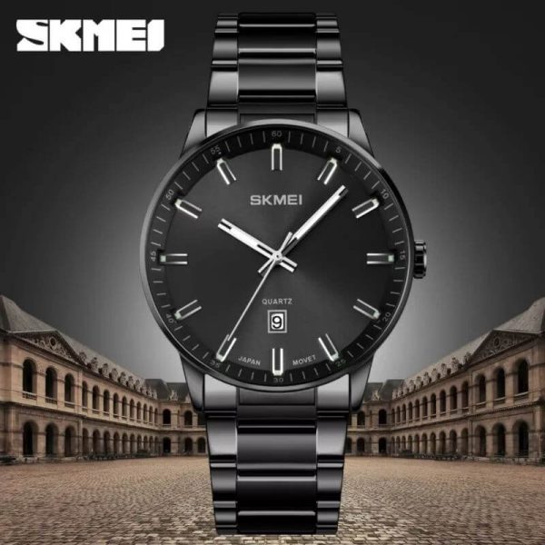 SKMEI 1878 Casual Date Display Stainless Steel Quartz Wristwatch For Men - Black - Image 2