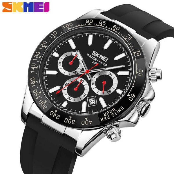 SKMEI 9275 Men's Business Chronograph Date Display Silicon Strap Quartz Watch - Silver/Black