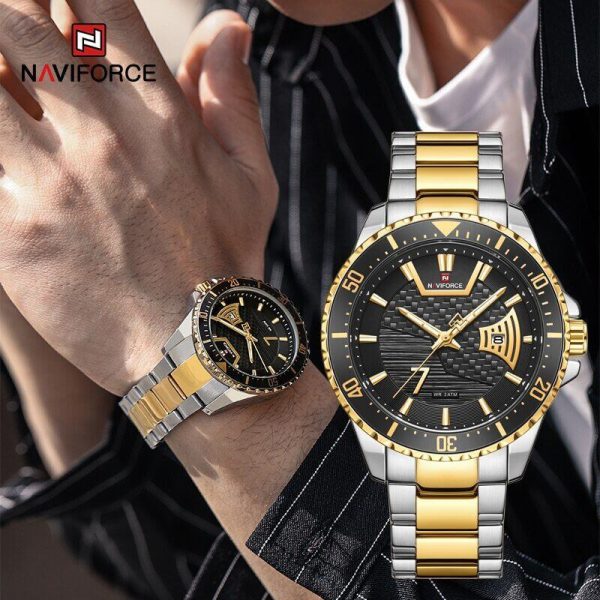 NAVIFORCE NF9191 Men's Classic Stainless Steel Luminous Analog Casual Watch - Golden/Silver - Image 2