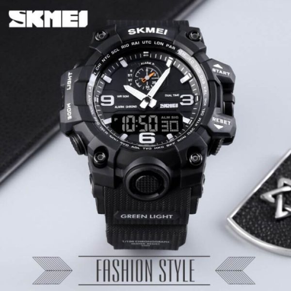 Skmei 1586 Luxury Sport Dual Time Waterproof Analog Digital Chronograph Wristwatch For Men - Black - Image 3